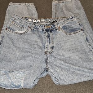 SONG Light Blue Denim Jeans with Paisley Detail